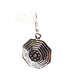 OCTAGON Silver Oxidized Earring - Hook Dangle Drop Long - Asian Novelty Tribal